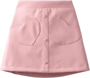 WELAKEN Faux Leather Skirt for Girls Toddler & Kids II Girl's A Line Skirt with Two Front Pockets