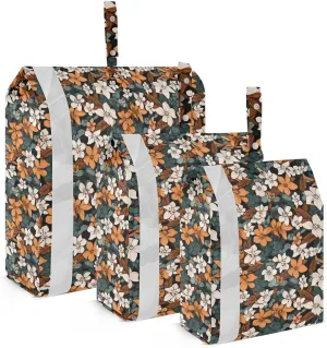 White Orange Flowers Green Leaves Packing Cubes for Travel 3 Set Packing Cubes Compression Luggage Packing Organizers for Carry On Suitcases