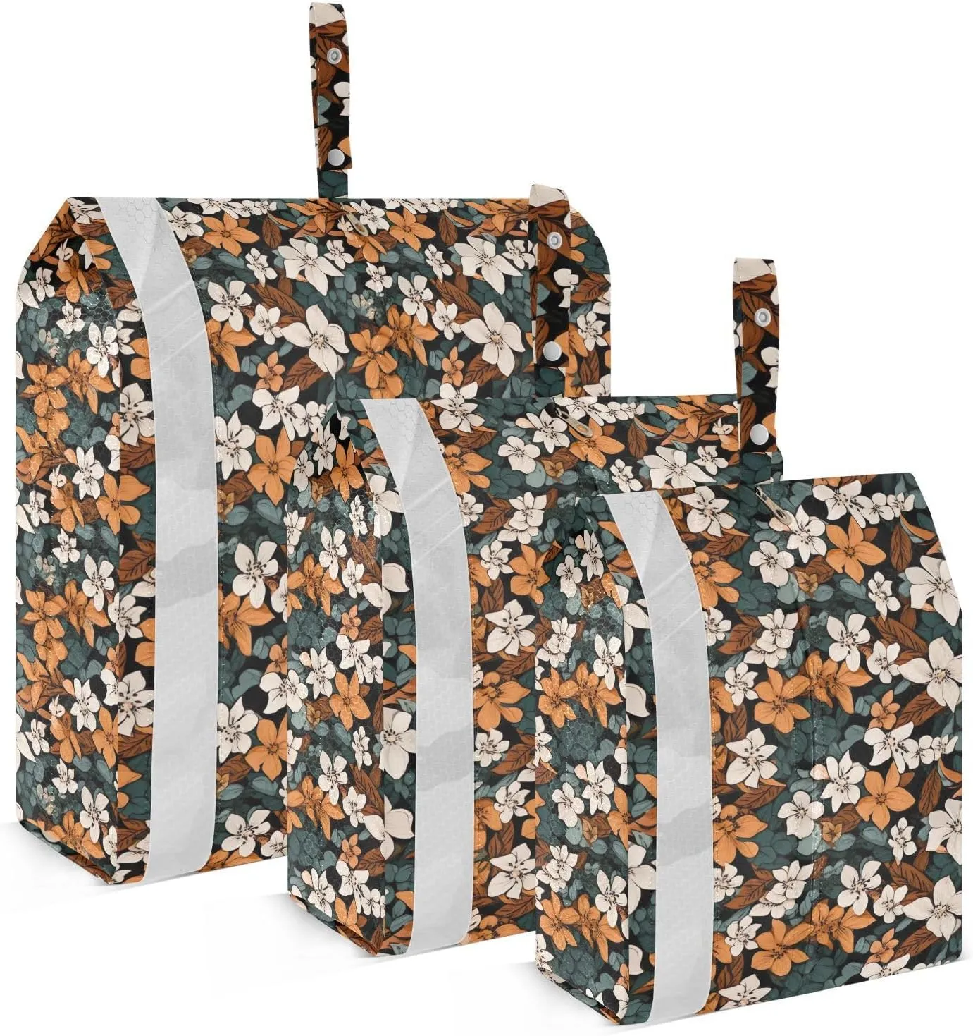 White Orange Flowers Green Leaves Packing Cubes for Travel 3 Set Packing Cubes Compression Luggage Packing Organizers for Carry On Suitcases