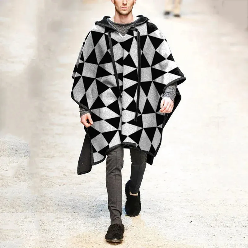 WIAOFELLAS  -  Autumn Winter Mens Cape  Batwing Sleeve Vintage Loose Oversize Poncho Hooded Coats  Male Outwear Irregular Shawl Overcoat