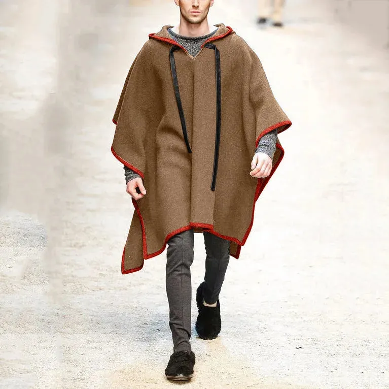 WIAOFELLAS  -  Autumn Winter Mens Cape  Batwing Sleeve Vintage Loose Oversize Poncho Hooded Coats  Male Outwear Irregular Shawl Overcoat