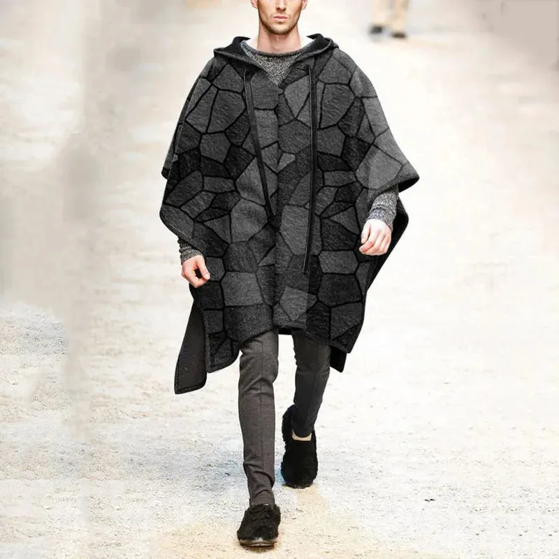 WIAOFELLAS  -  Autumn Winter Mens Cape  Batwing Sleeve Vintage Loose Oversize Poncho Hooded Coats  Male Outwear Irregular Shawl Overcoat