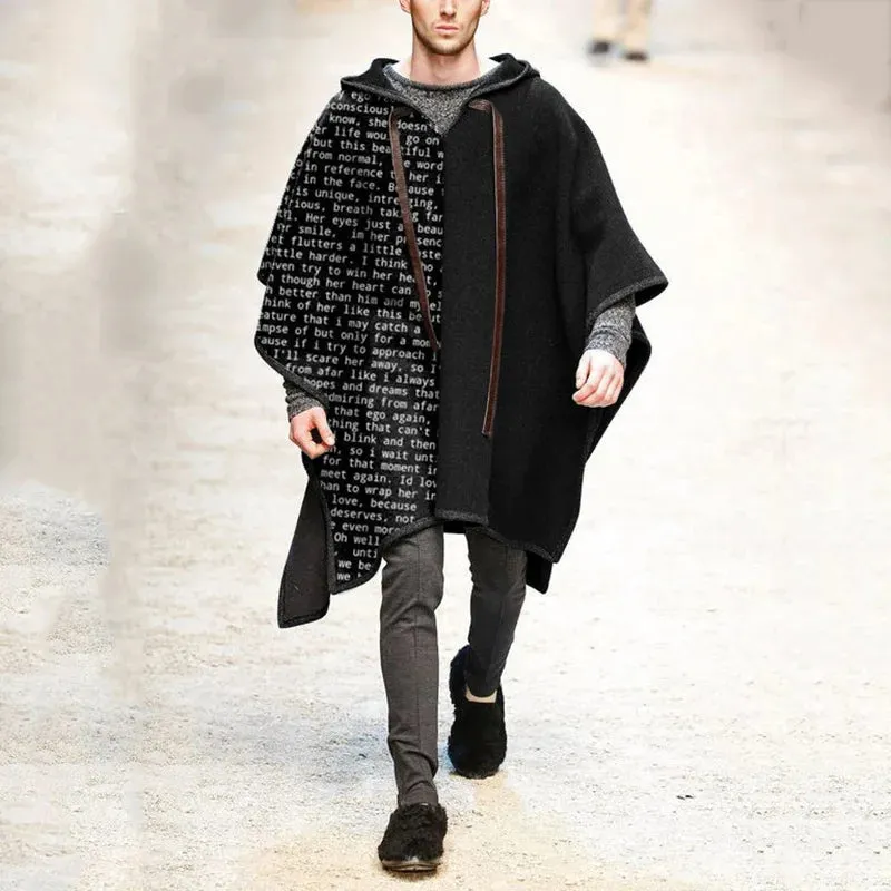 WIAOFELLAS  -  Autumn Winter Mens Cape  Batwing Sleeve Vintage Loose Oversize Poncho Hooded Coats  Male Outwear Irregular Shawl Overcoat