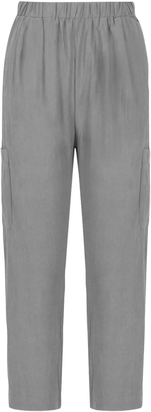 Wide Leg Linen Pant for Women Loose High Waisted Linen Pants Comfy Flowy Long Trousers Summer Vacation Beach Slacks