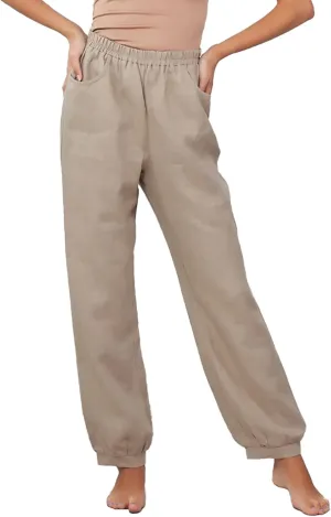 Women Cotton Linen Pants Elastic Waist Straight Wide Leg Pants Summer Casual Vacation Long Trousers with Pockets 2025