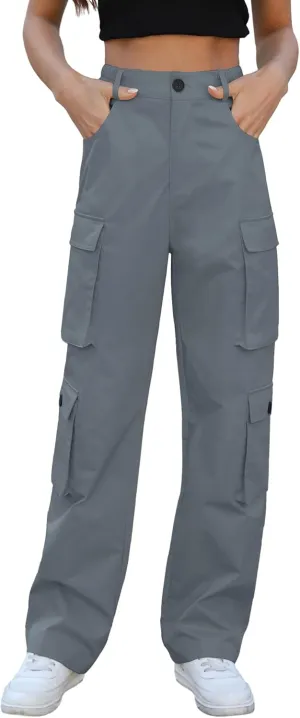Women High Waisted Cargo Pants Y2K Trousers Wide Leg Casual Pants with 8 Pockets