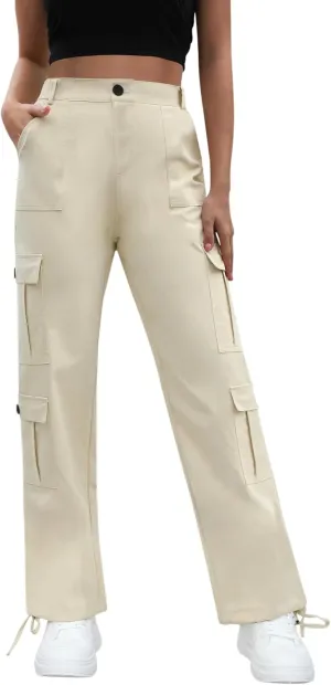 Women High Waisted Cargo Pants Y2K Trousers Wide Leg Casual Pants with 8 Pockets