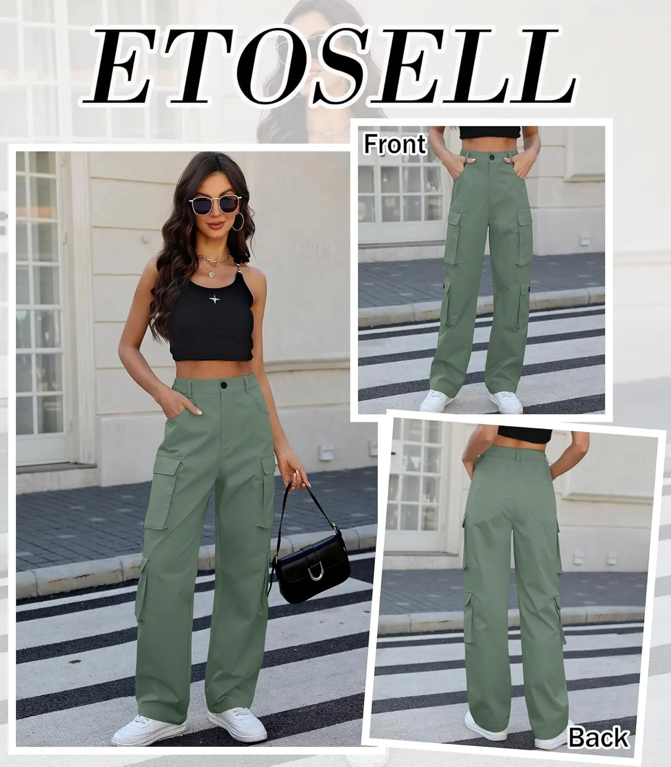Women High Waisted Cargo Pants Y2K Trousers Wide Leg Casual Pants with 8 Pockets