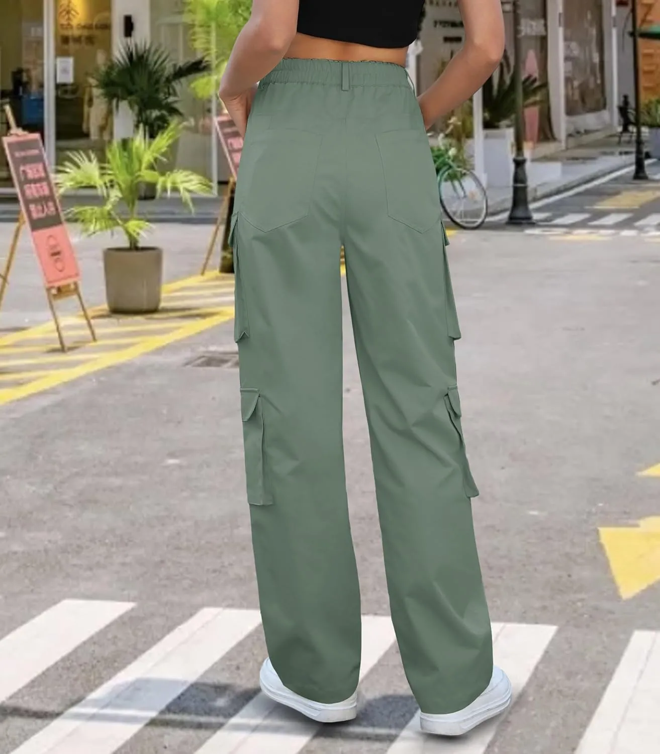 Women High Waisted Cargo Pants Y2K Trousers Wide Leg Casual Pants with 8 Pockets