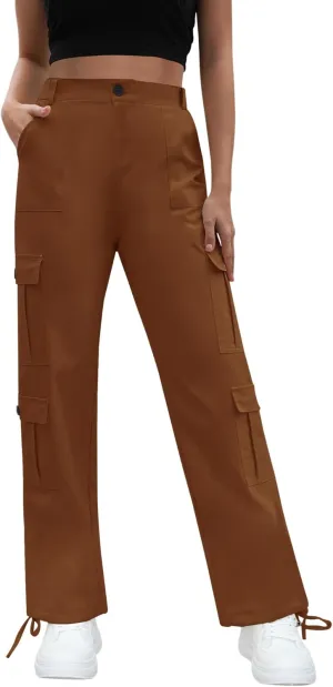 Women High Waisted Cargo Pants Y2K Trousers Wide Leg Casual Pants with 8 Pockets