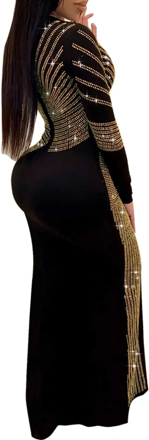 Women Long Sleeve Birthday Dresses Sexy hot Diamond Process Sexy Dress Party Club Night Dress
