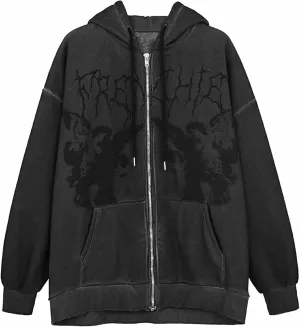 Women Oversized Zip Up Hoodie Sweatshirt Winter Fall Tops Long Sleeve Pullover Baggy Y2K Shirt Emo Punk Goth Clothes