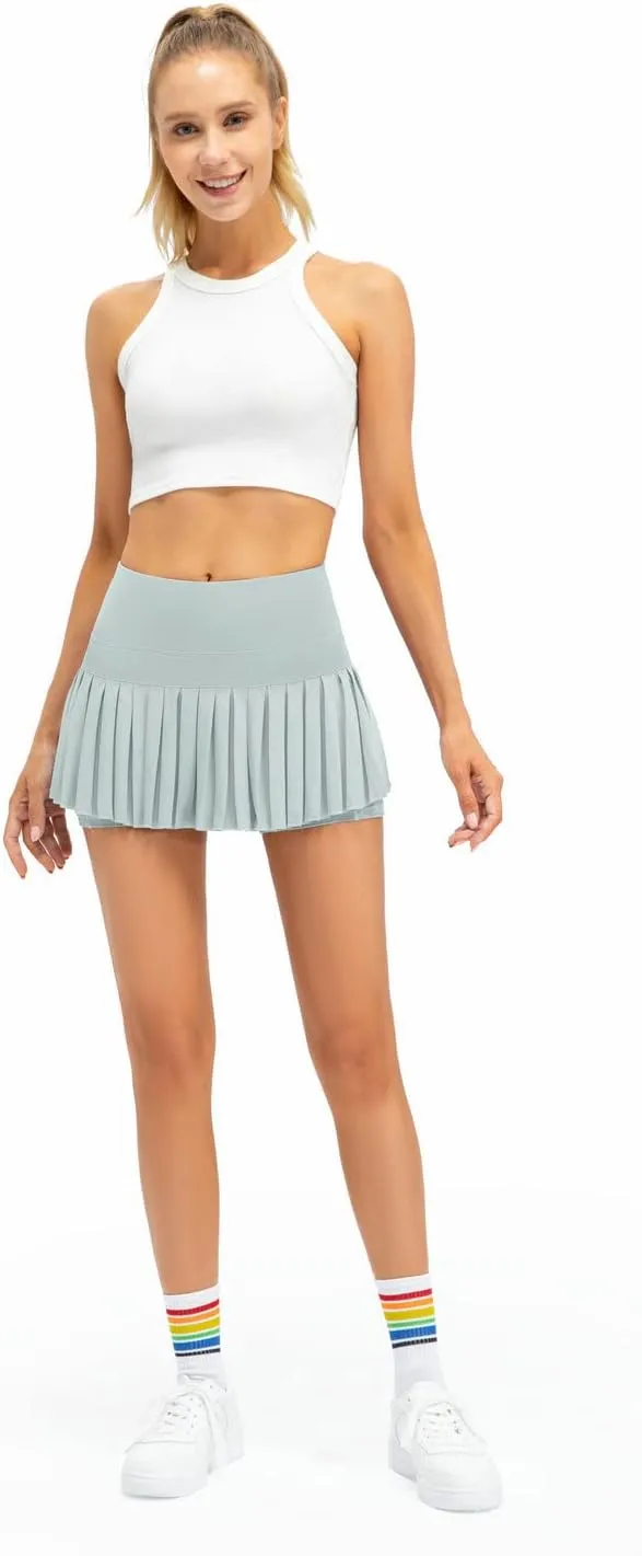 Women Pleated Tennis Skirt High Waisted Golf Athletic Skort Mini Skirts with Shorts Pockets Workout Running Apparel