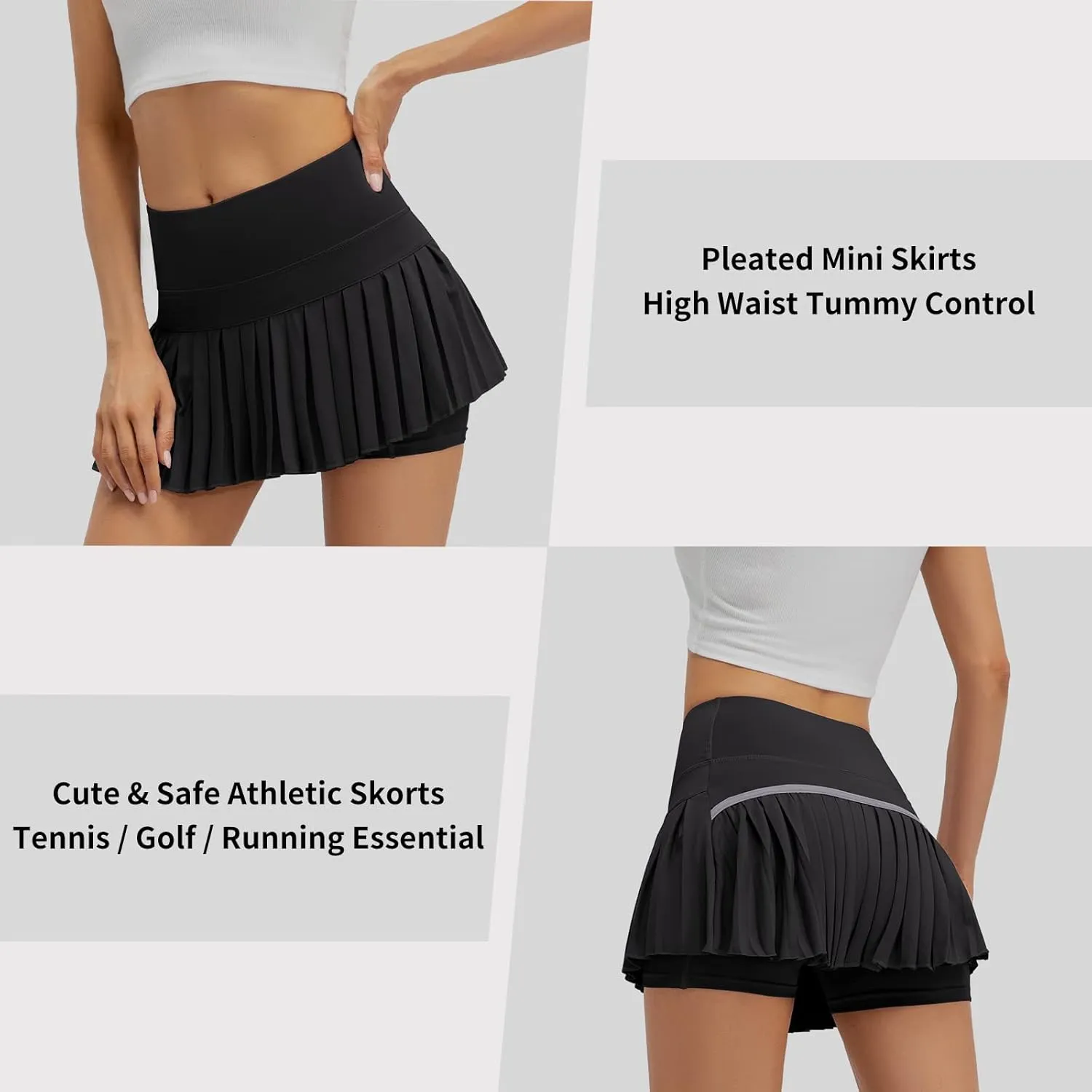Women Pleated Tennis Skirt High Waisted Golf Athletic Skort Mini Skirts with Shorts Pockets Workout Running Apparel