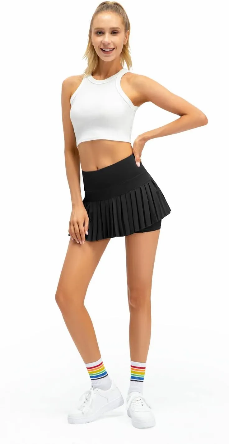 Women Pleated Tennis Skirt High Waisted Golf Athletic Skort Mini Skirts with Shorts Pockets Workout Running Apparel