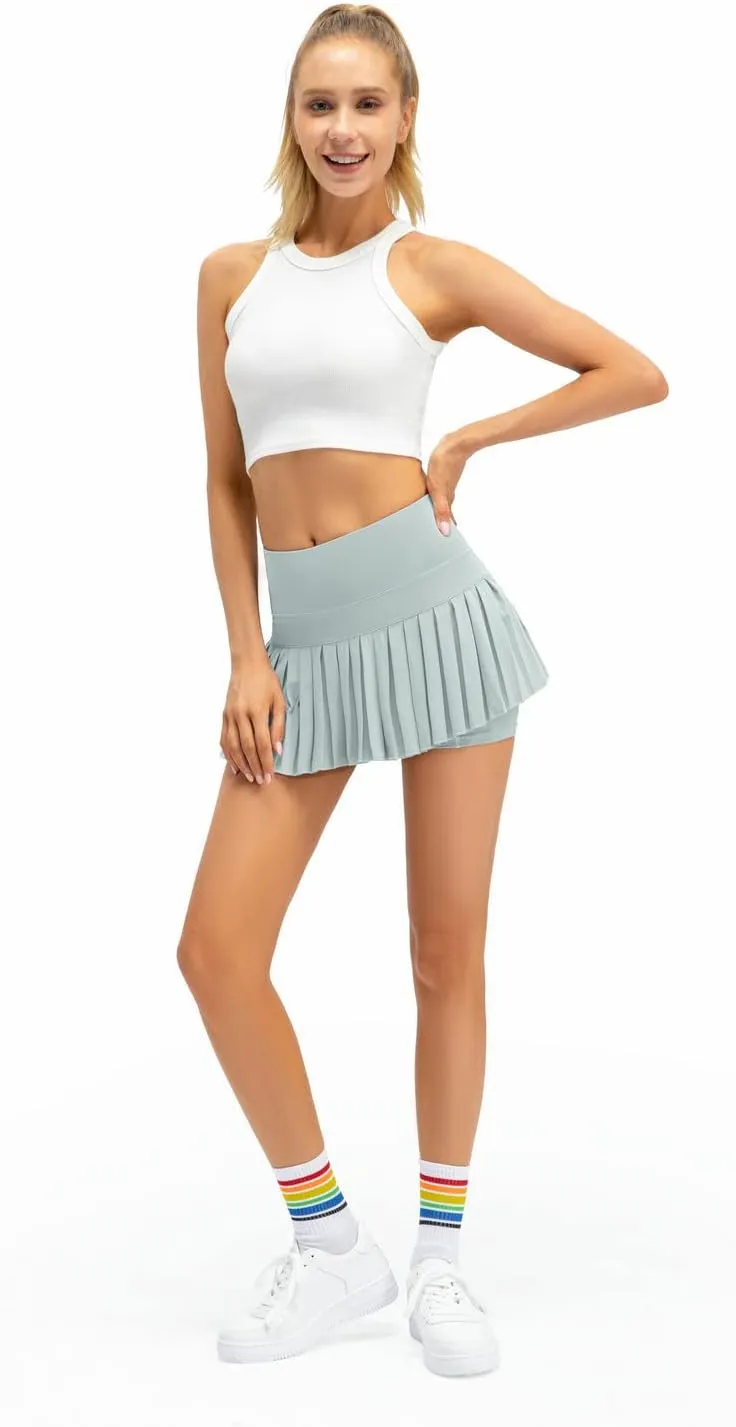 Women Pleated Tennis Skirt High Waisted Golf Athletic Skort Mini Skirts with Shorts Pockets Workout Running Apparel