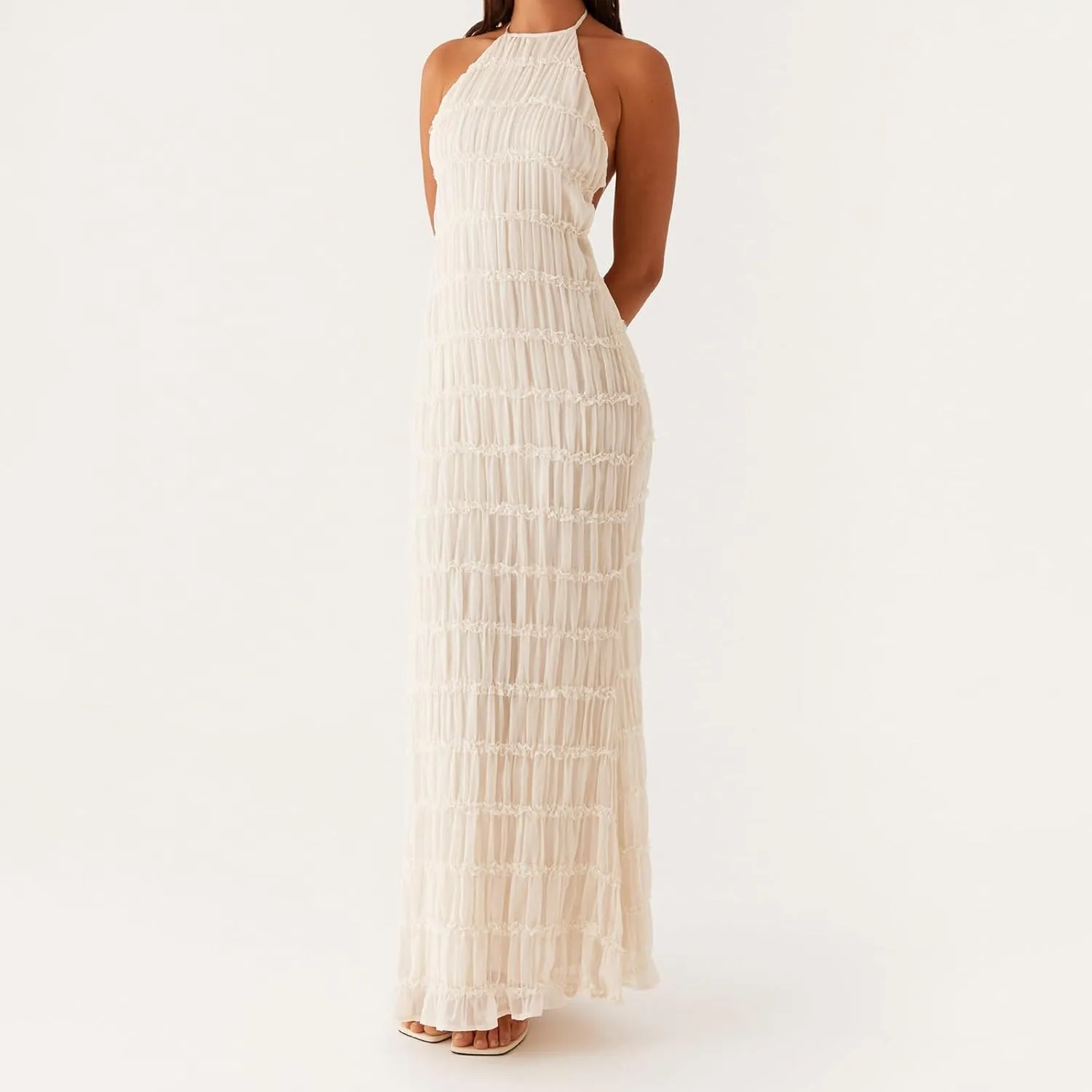 Women Sexy Hollow Out Maxi Dress Sleeveless Backless Lace Pachwork Bodycon Long Dress Y2k Going Out Party
