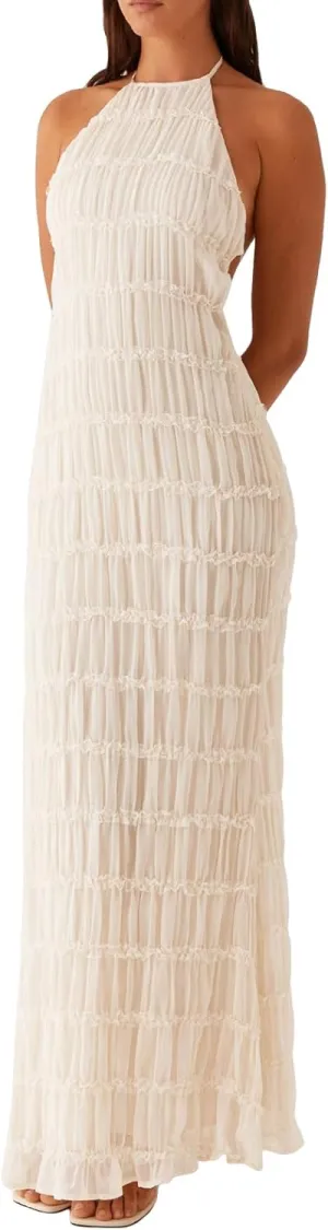 Women Sexy Hollow Out Maxi Dress Sleeveless Backless Lace Pachwork Bodycon Long Dress Y2k Going Out Party