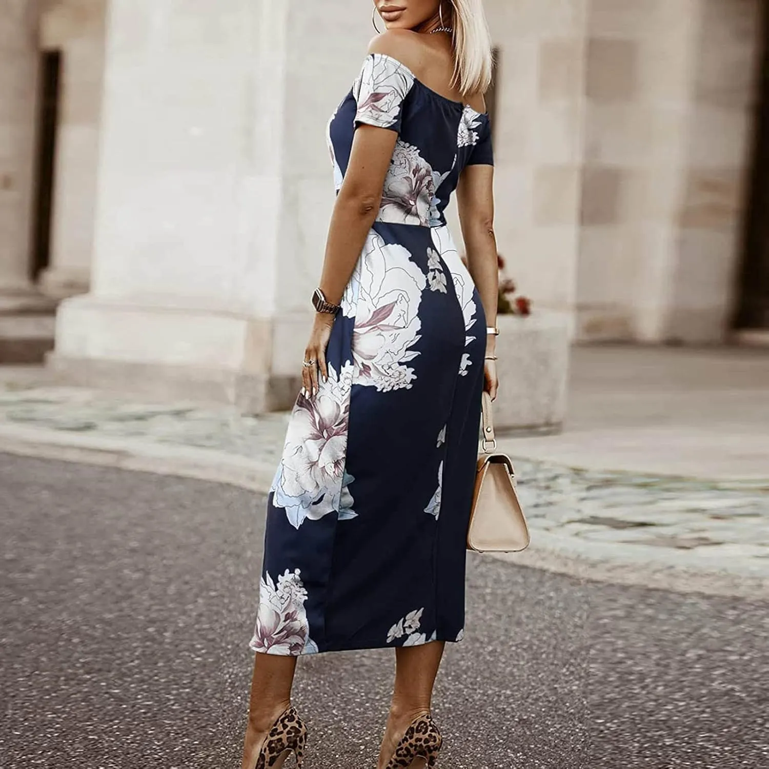 Women Sleeveless Cocktail Wedding Party Dress Sexy Short Sleeve Off Shoulder High Split Maxi Party Dresses Plus Size