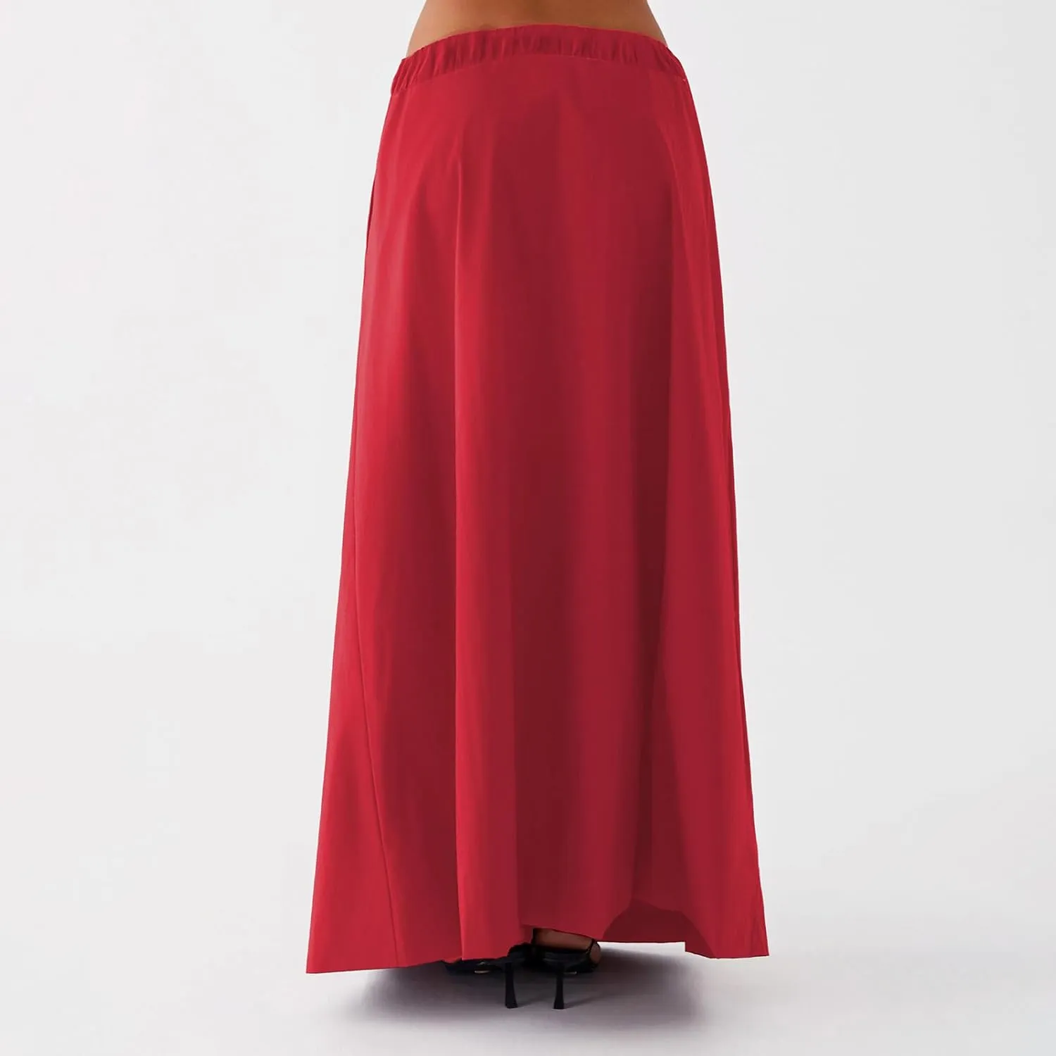 Women Summer Long Skirt Casual Solid Color Elastic Drawstring A-Line Skirt for Beach Vacation Club Streetwear