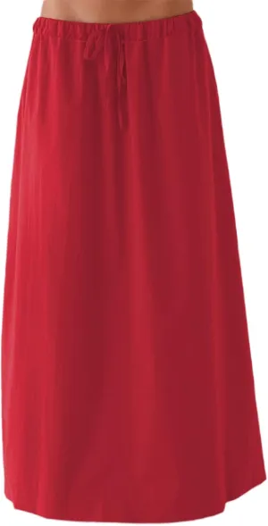 Women Summer Long Skirt Casual Solid Color Elastic Drawstring A-Line Skirt for Beach Vacation Club Streetwear
