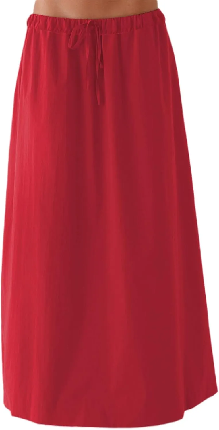 Women Summer Long Skirt Casual Solid Color Elastic Drawstring A-Line Skirt for Beach Vacation Club Streetwear