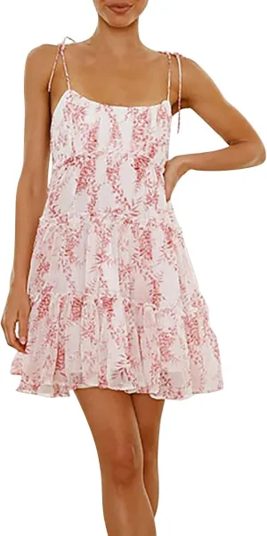 Womens 2024 Summer Floral Mini Dress Boho Flowy Skater Dresses Short Sleeveless Ruffle Spaghetti Strap Beach Vacation Dress