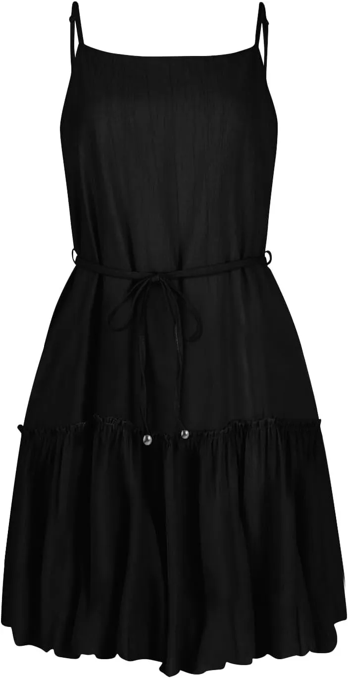 Womens 2024 Summer Floral Mini Dress Flowy Skater Dresses Short Sleeveless Ruffle Spaghetti Strap Beach Vacation Sundress