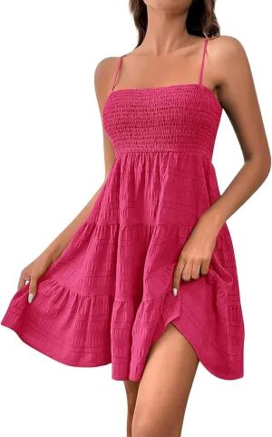 Womens 2024 Summer Flowy Maxi Dress Casual Sleeveless Spaghetti Strap Ruffle A Line Swing Mini Beach Vacation Sundress