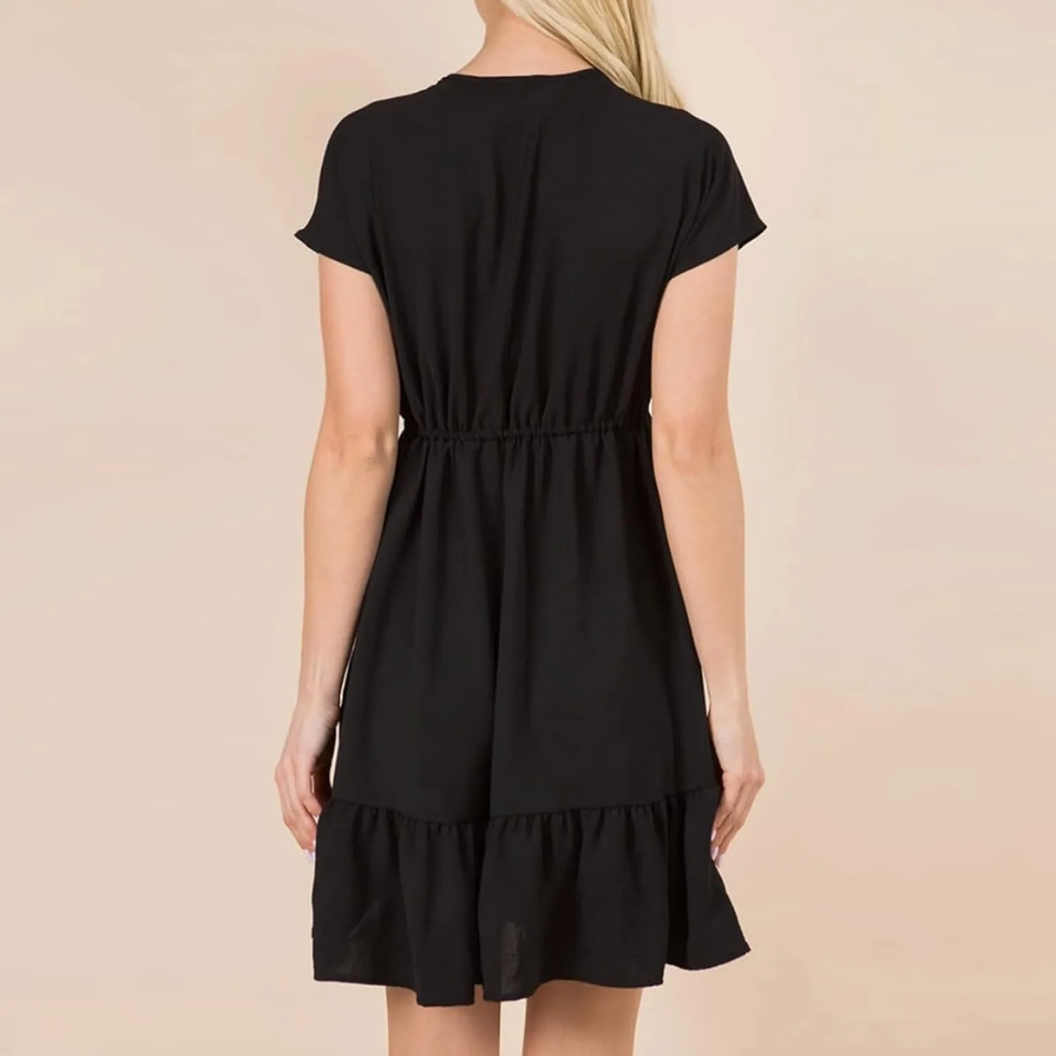 Womens 2024 Summer V-Neck Ruffle Loose Short Sleeve High Waist Mini Dress A Line Swing Mini Beach Vacation Sundress