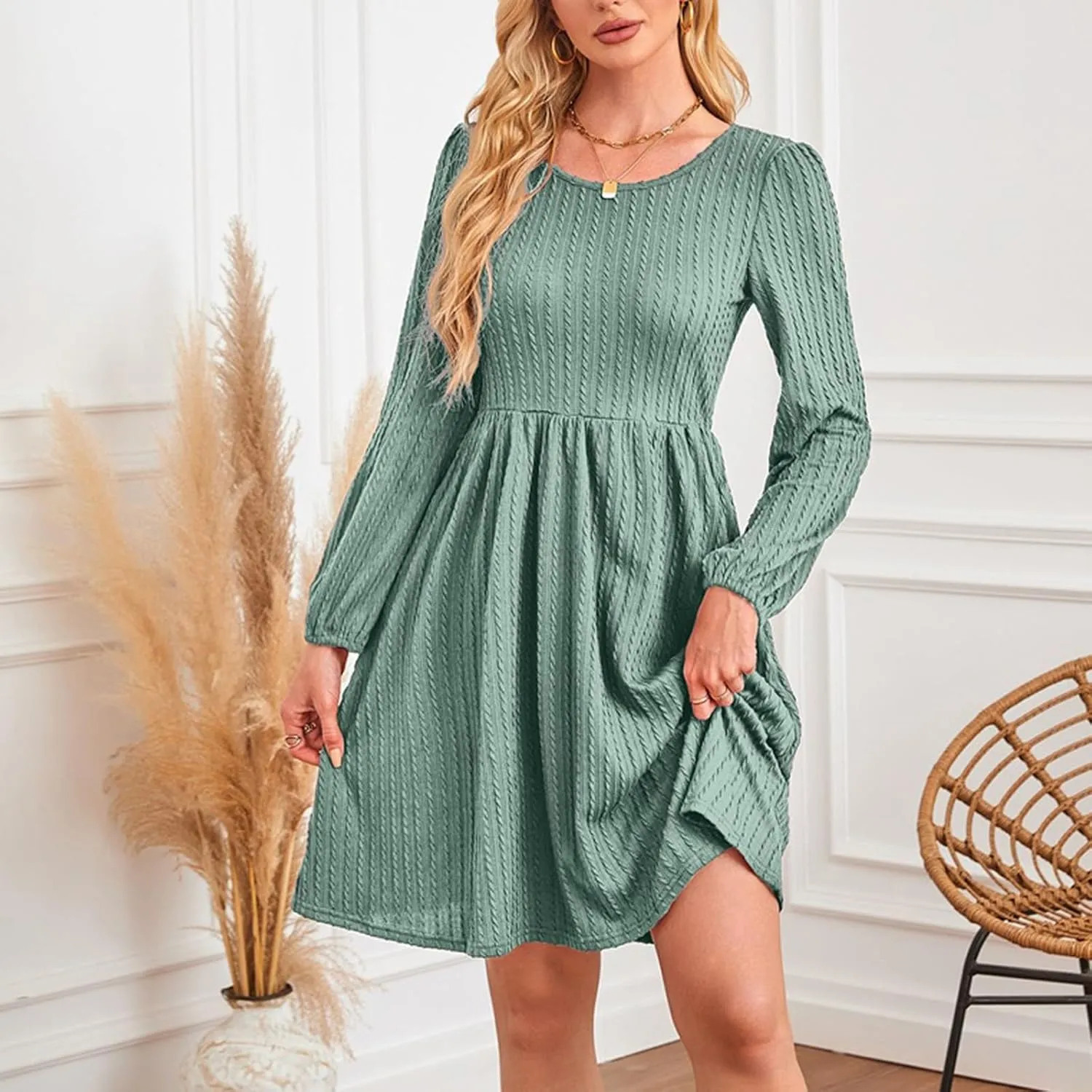 Womens 3/4 Ruffle Sleeve Mini Dress 2025 Spring Swing V Neck Vacation Beach Dresses Cute Babydoll Short Sundress