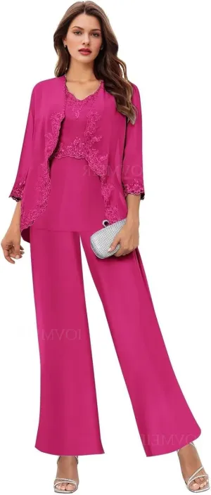 Women's 3PC Mother of The Bride Pants Suits for Wedding Elegant Wedding Pantsuits Formal Outfit Sets