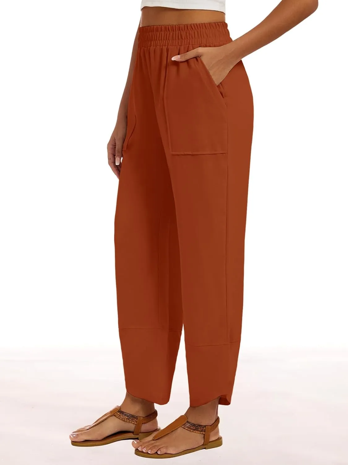 Womens Baggy Wide Leg Pants Casual Elastic Waisted Lounge Pants Palazzo Harem Pants Trousers with Pockets