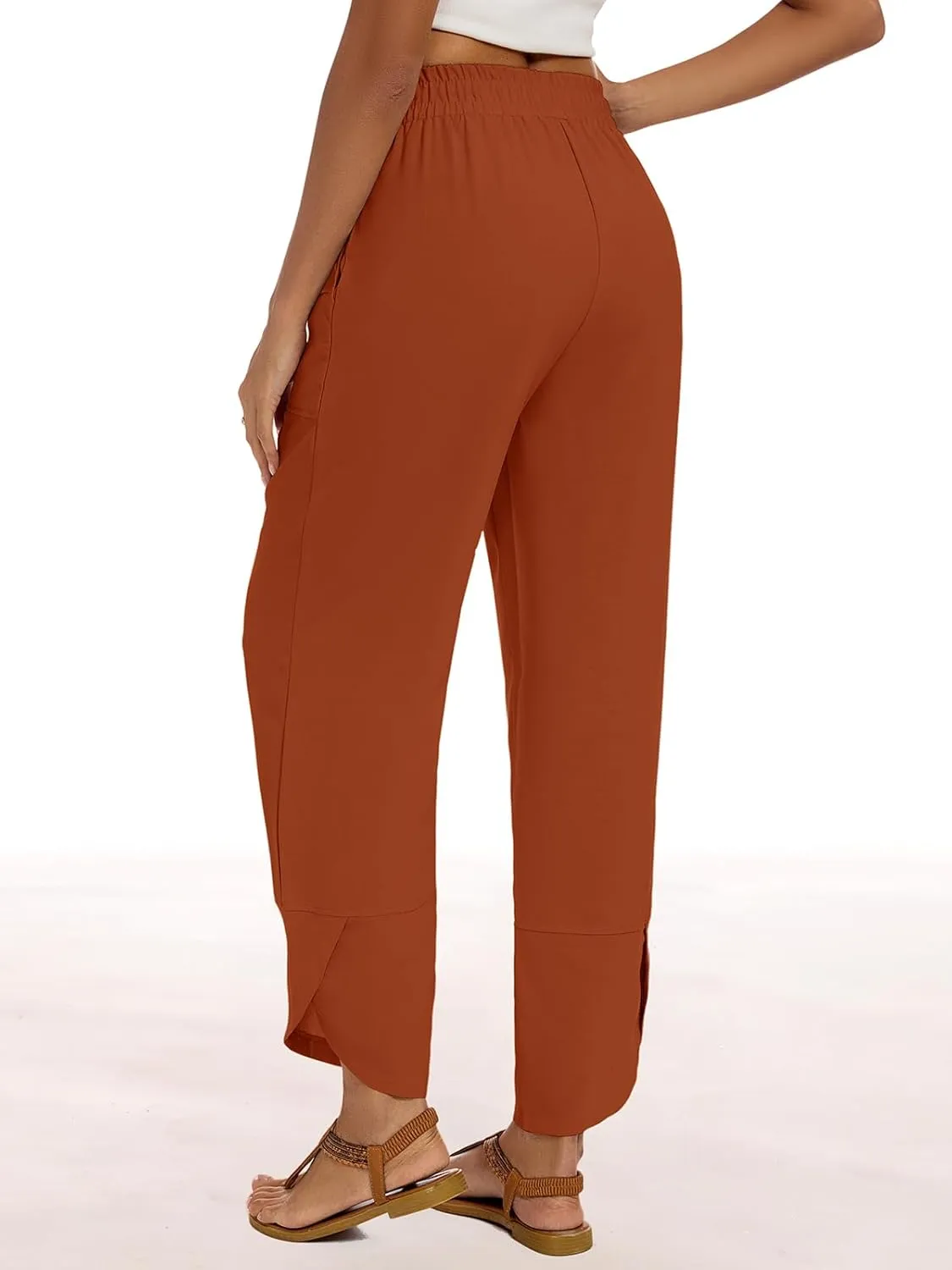 Womens Baggy Wide Leg Pants Casual Elastic Waisted Lounge Pants Palazzo Harem Pants Trousers with Pockets
