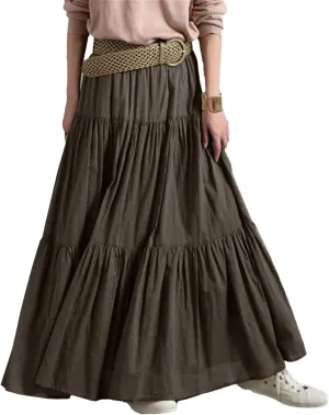 WomenS Boho Elastic High Waist Maxi Skirts Pleated A-Line Flowy Swing Skirt Asymmetric Tiered Maxi Long Skirt Dress