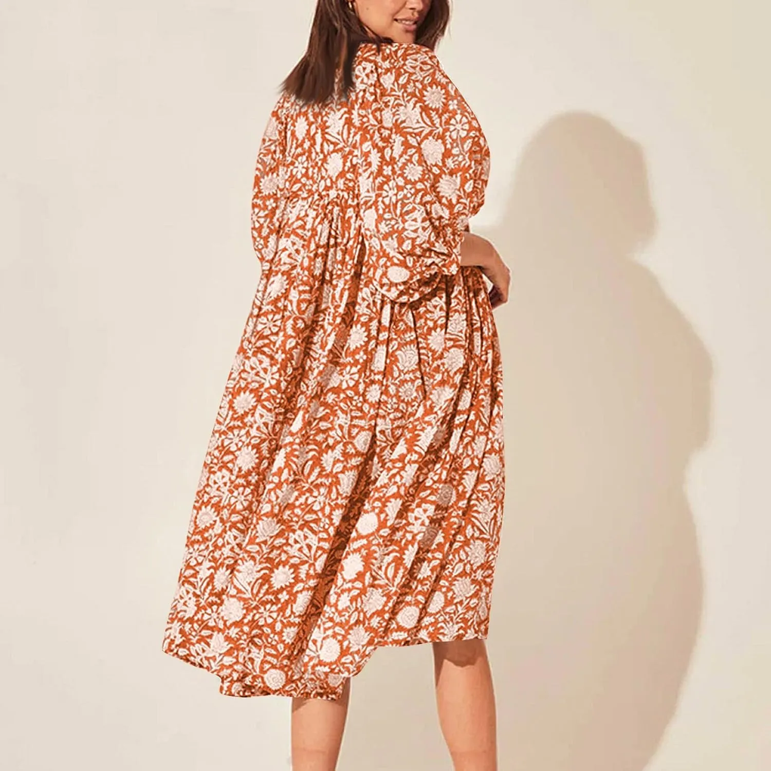 Womens Boho Maxi Dresses Summer Floral 3/4 Puff Sleeve Flowy Swing Tiered Long Beach Sundresses Vacation Outfits