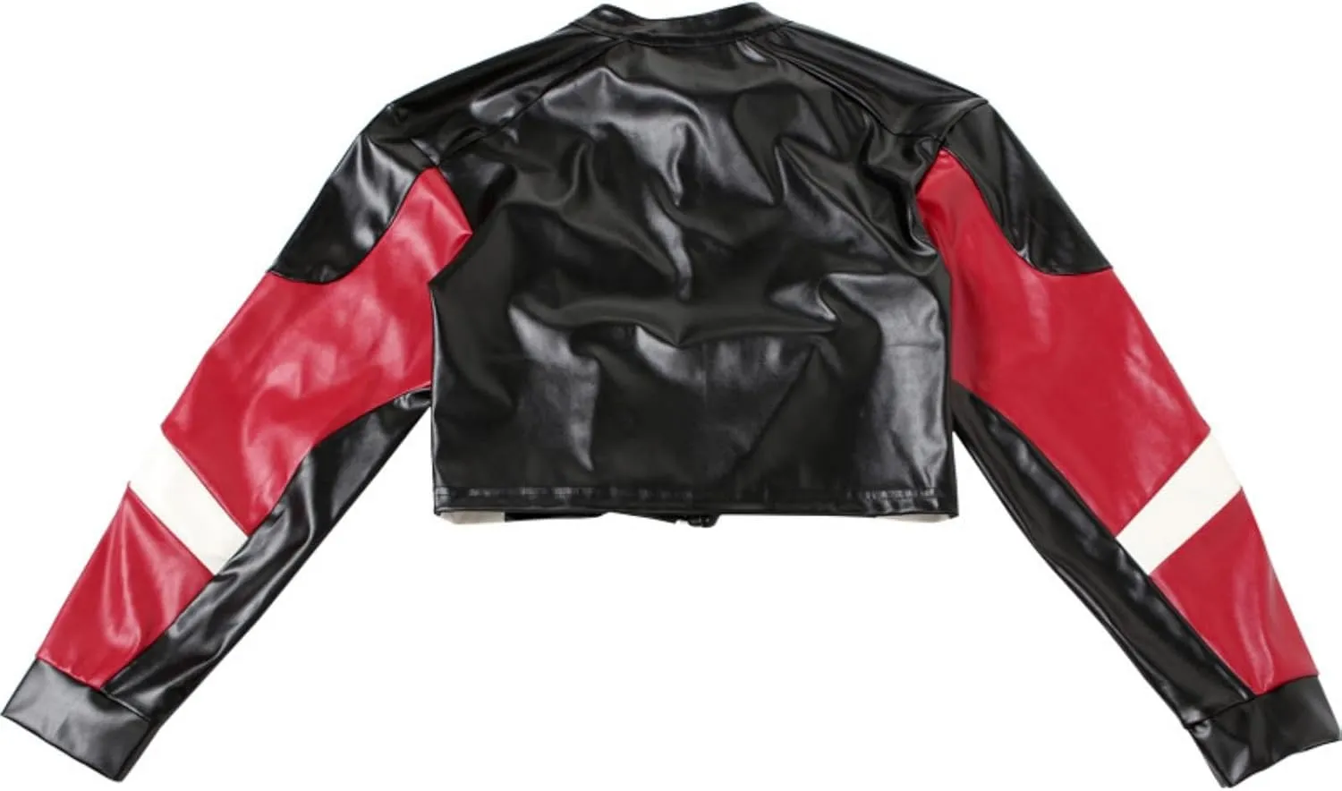 Women's Bomber Baseball Varsity Jacket Motorcycle Contrast Color Slim Round Neck Short Faux Leather Jacket