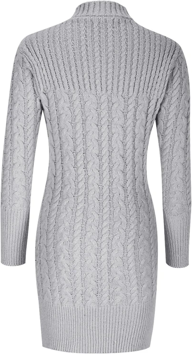 Women's Cabel Knit Bodycon Mini Dress Long Sleeve Fall Crewneck Mini Dress Cocktarl Party Pullover Sweater Dresses