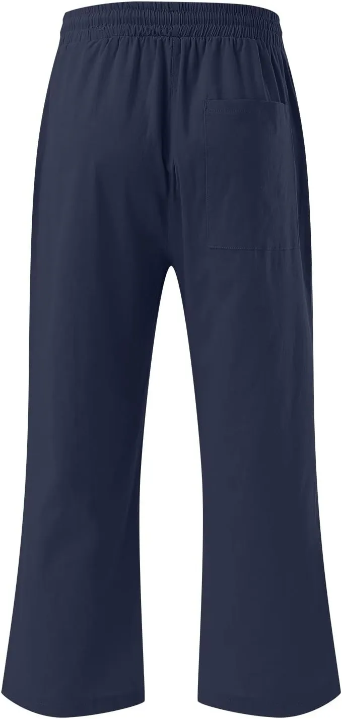 Women's Capri Summer Cotton Linen Pants Casual 2025 Drawstring Elastic Waist Cropped Trousers Beach Clothes