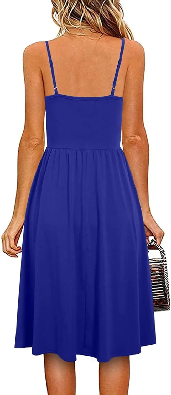 Women's Casual Dresses Summer Pleated Dress Sexy Spaghetti Strap Dresses Sleeveless V Neck Solid Tiered Clothes
