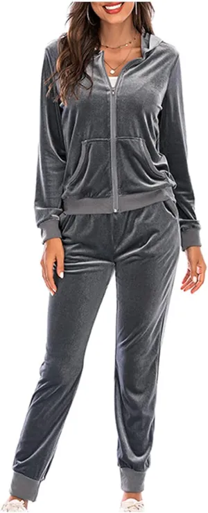 Women's Casual Tracksuit Velour Sweatsuits 2 Piece Set Velvet Outfits Comfy Lounge Sets Sweatshirts and Sweatpants
