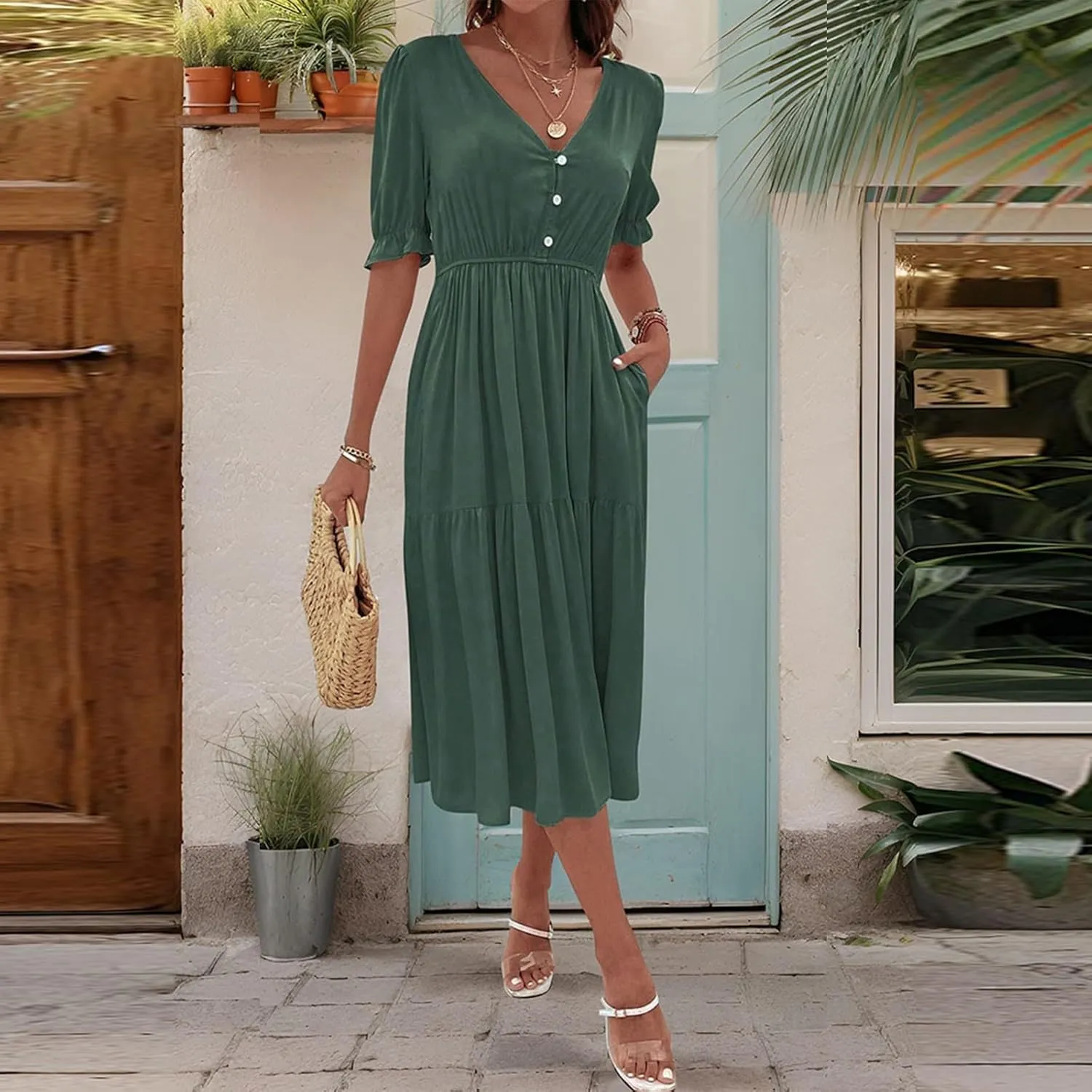 Women's Cocktail Party Work Dress Sexy V Neck Sleeveless Vacation Dress Casual A-Line Mini Sundress Short Dress