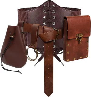 Womens Corset Belt Pouch Waist Bag Fanny Pack Phone Holder Coin Purse Skirt Hikes Loop Hook Medieval Renaissance Costume Sets (Brown, M-Waist/31.5"-38")