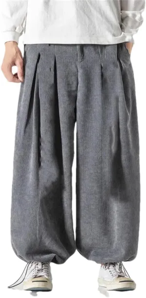 Women's Cotton Harem Pants Corduroy Hip Hop Joggers Elastic Waist Sweatpants