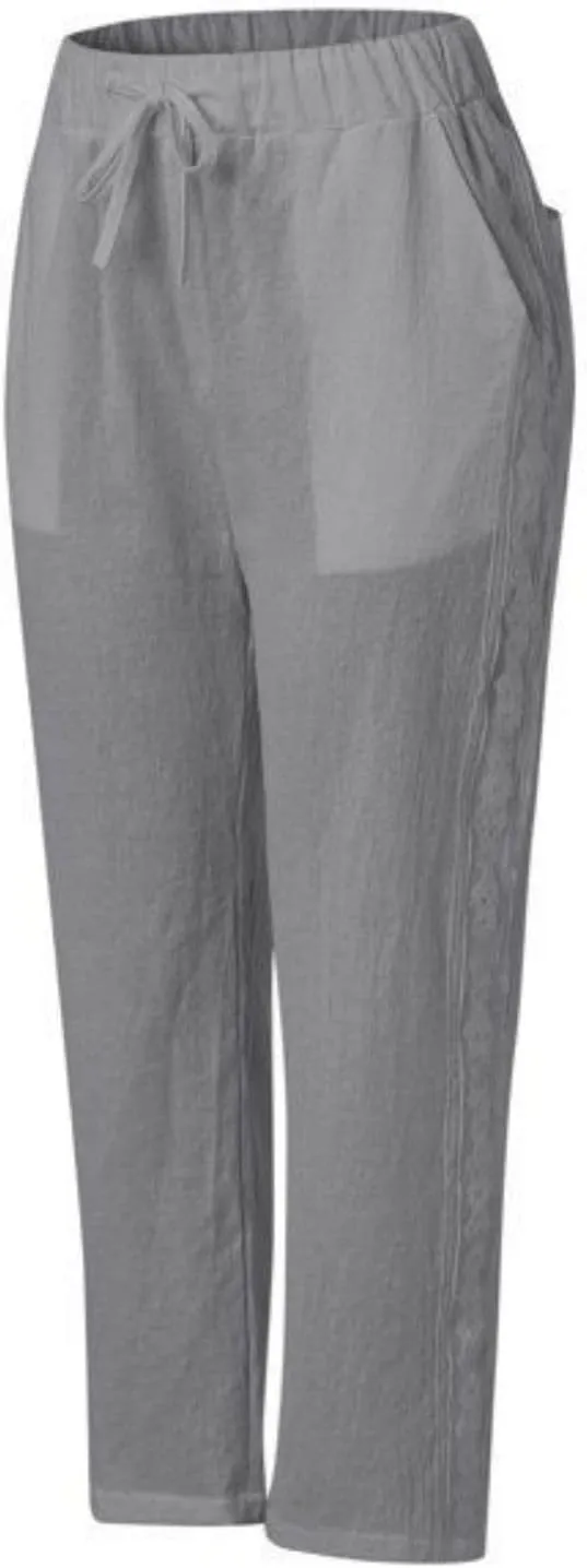 Womens Cotton Linen Pants Summer Casual Wide Leg Elastic Palazzo Pants High Waisted Loose Beach Trousers with Pockets