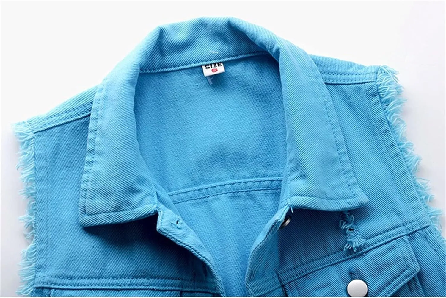 Womens Denim Vest Jacket Sleeveless Washed Ripped Crop Jacket Candy Color