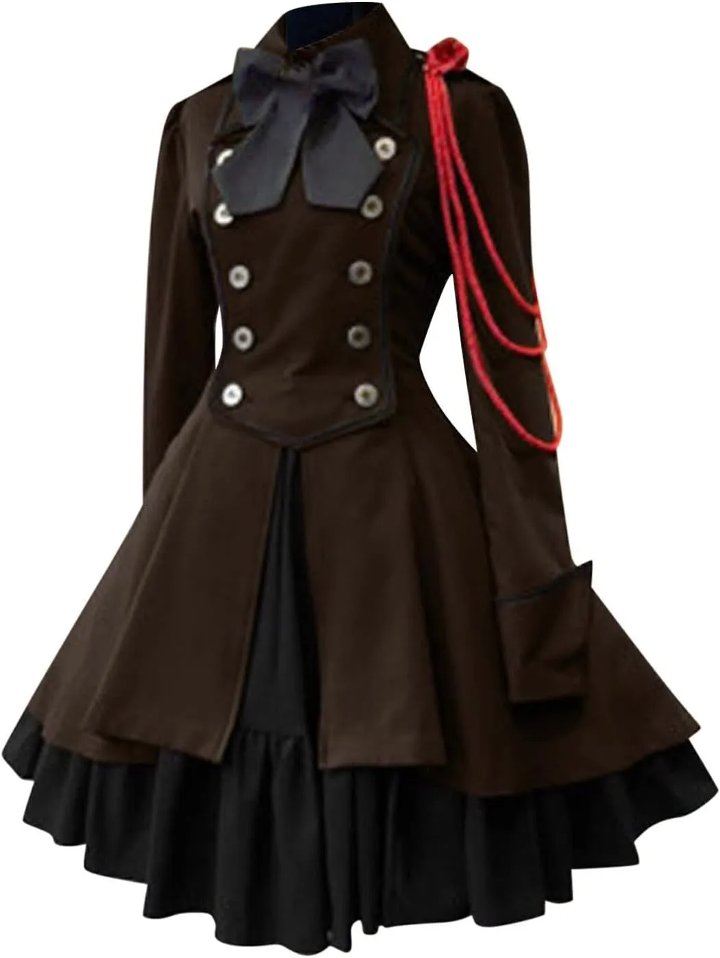 Women's Fashion Lolita Gothic Dresses Punk Vintage Bow Long Sleeve Dresses Ruffle Renaissance Cosplay Mini Dress