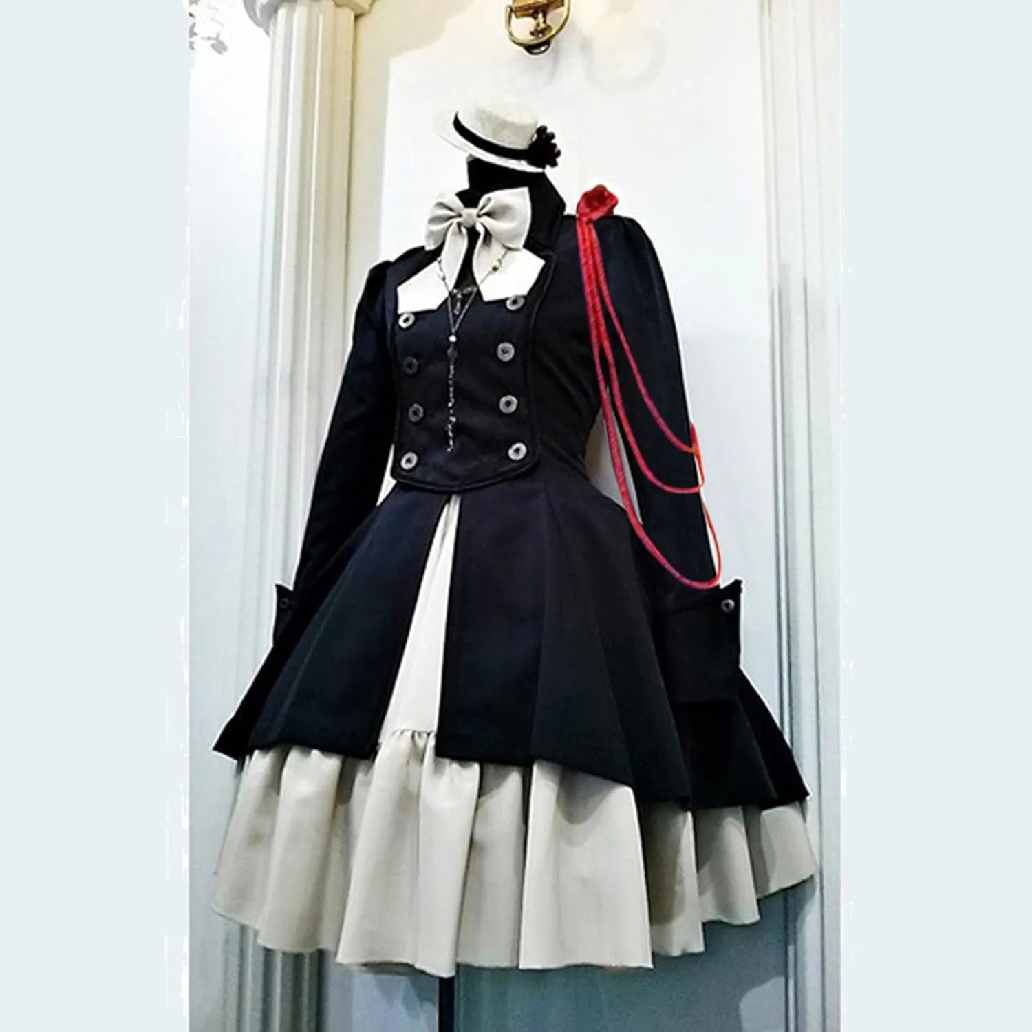 Women's Fashion Lolita Gothic Dresses Punk Vintage Bow Long Sleeve Dresses Ruffle Renaissance Cosplay Mini Dress