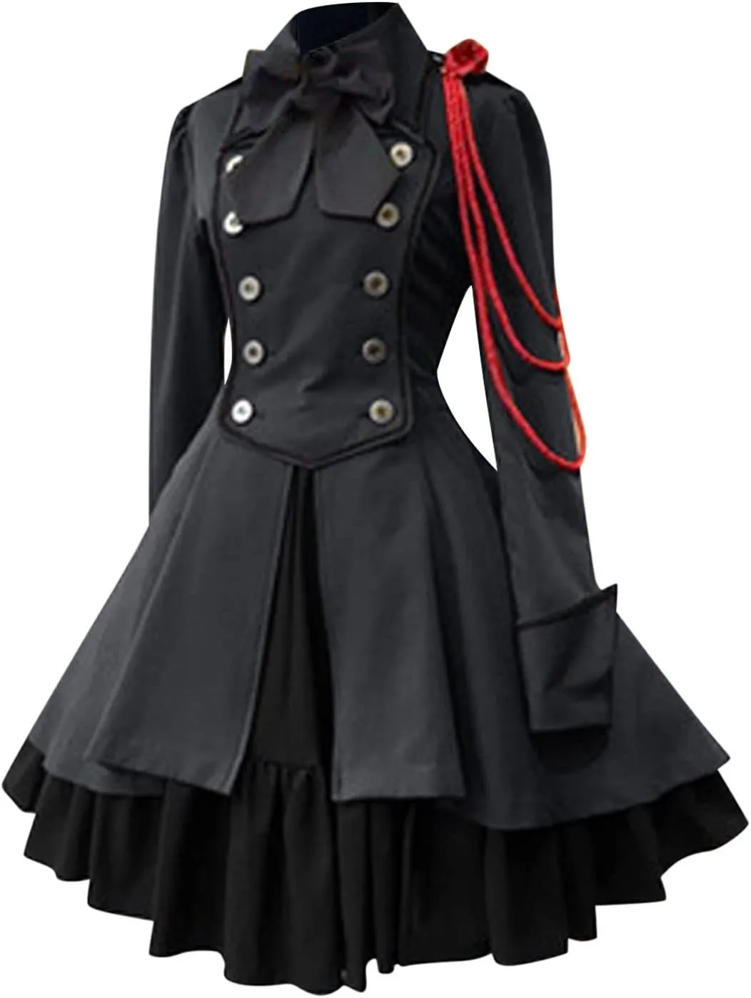 Women's Fashion Lolita Gothic Dresses Punk Vintage Bow Long Sleeve Dresses Ruffle Renaissance Cosplay Mini Dress