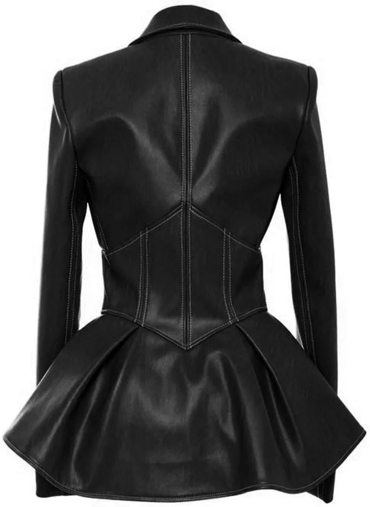 Women's Fashion Perfectly Shaping Zip Up Long Sleeves Faux Leather Biker Jacket